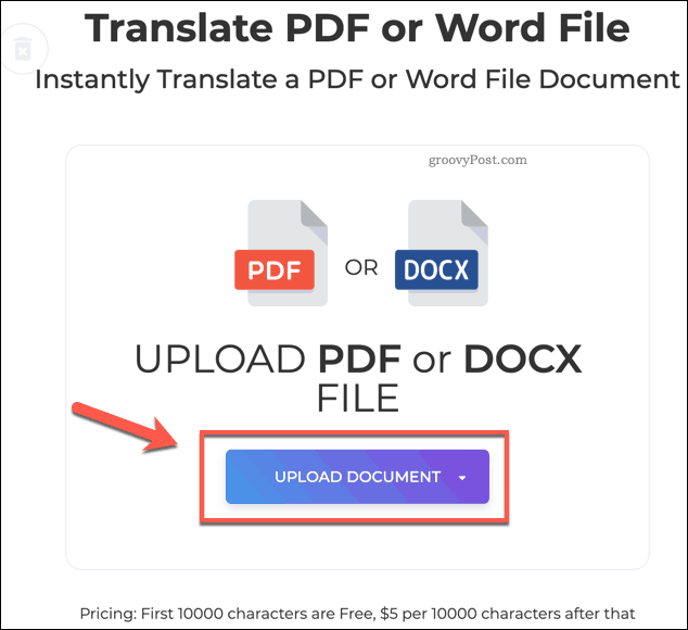 Die Schaltfläche DeftPDF Upload Document