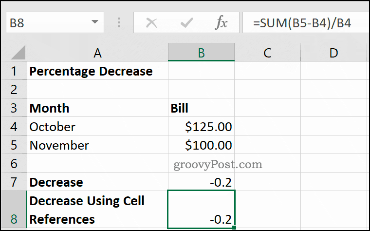 Ein Beispiel für prozentuale Abnahmen in Microsoft Excel