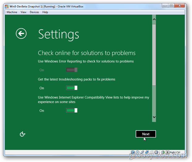 Online-Lösungen für VirtualBox Windows 8-Datenschutzeinstellungen