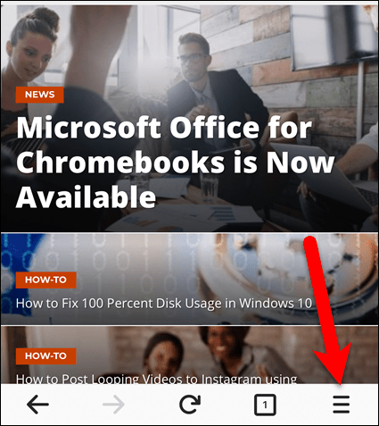 Tippen Sie in Firefox auf die Menüschaltfläche