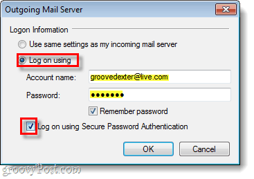 Windows Live Mail-Ausgangsserver