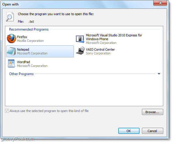 das Öffnen mit Menü in Windows 7