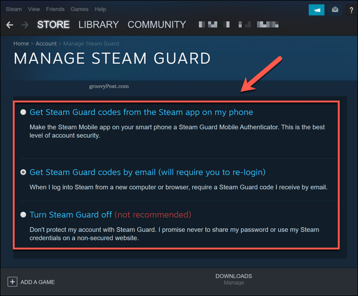 Verwalten von Steam Guard in Windows 10