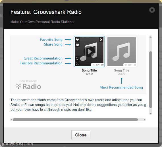 Verwenden Sie die Grooveshark-Empfehlungs-Engine über das Grooveshark-Radio