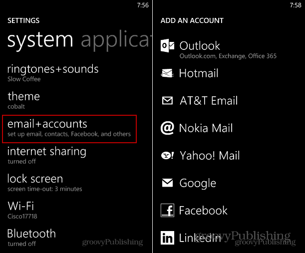 Konto hinzufügen Windows Phone 8