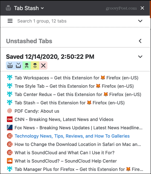 Tab Stash Firefox-Erweiterung