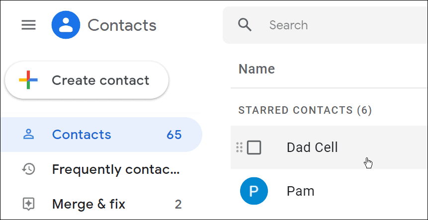 Google Mail-Kontaktseite