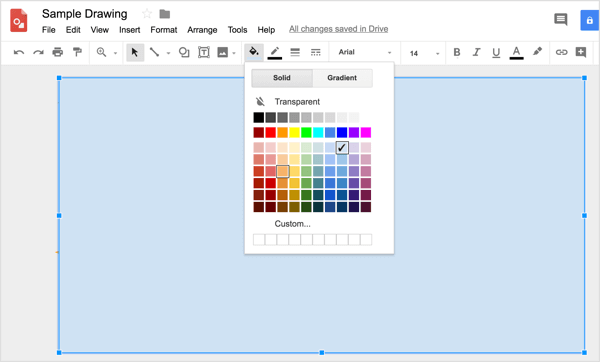 Um eine benutzerdefinierte Farbe auf Ihre Form anzuwenden, klicken Sie auf das Füllfarbe-Werkzeug und wählen Sie Benutzerdefiniert.