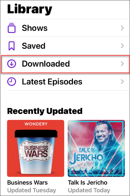 Download-Bereich Hören Sie sich einen Podcast offline an