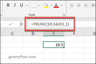 Die TRUNC-Funktion in Excel auf eine Dezimalstelle