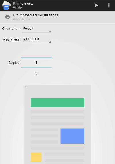 Druckvorschau der Google Cloud Print App