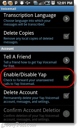 Deaktiviere yap von deiner Android Voicemail