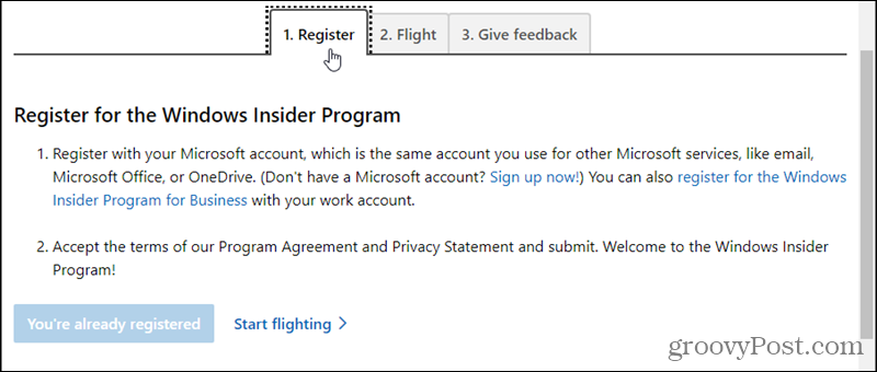 Registrieren Sie sich für das Windows-Insider-Programm