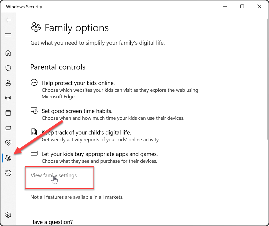 Optionen der Windows-Sicherheitsfamilie