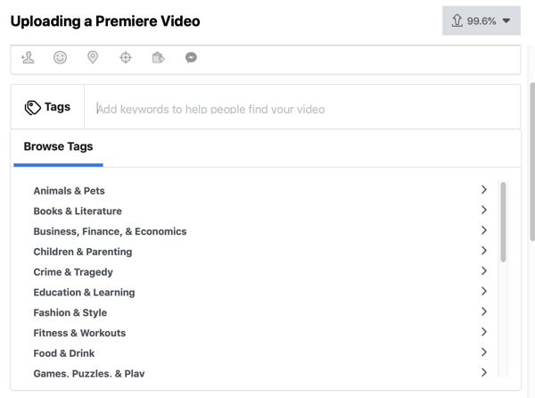 So richten Sie Facebook Premiere, Schritt 4, Video-Tags ein