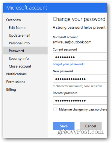 Outlook.com-Passwort ändern - Klicken Sie auf Passwort ändern