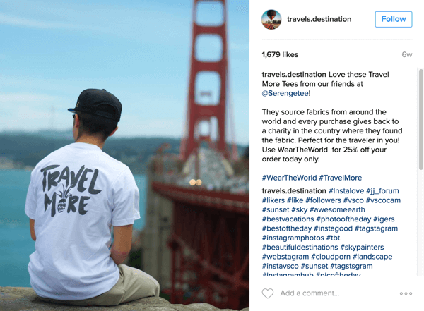 Travels Destination bietet Serengetee-Produkte und informiert Follower auf Instagram über die Ursache.