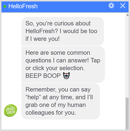 Der HelloFresh Messenger-Bot erklärt, wie man mit einem Menschen spricht.