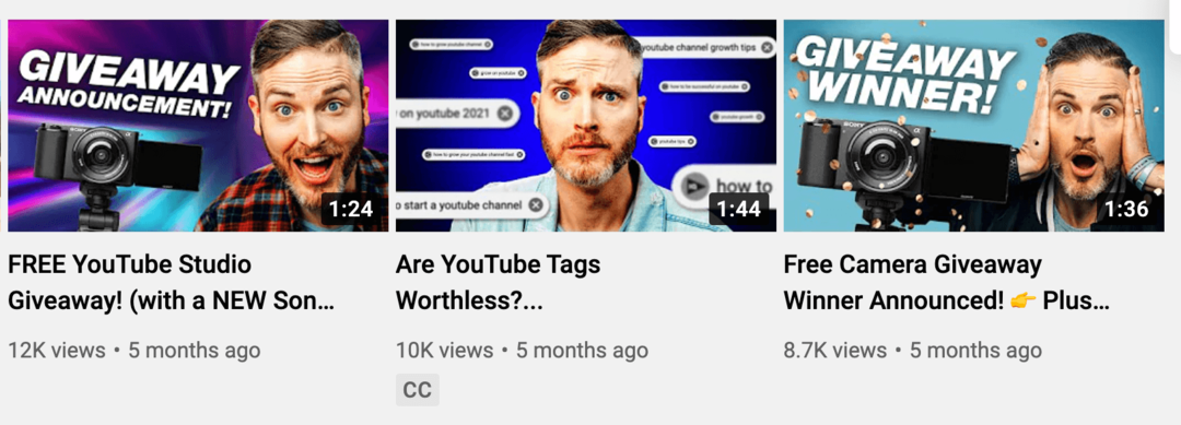Bild von drei YouTube-Video-Thumbnails, die Emotionen zeigen