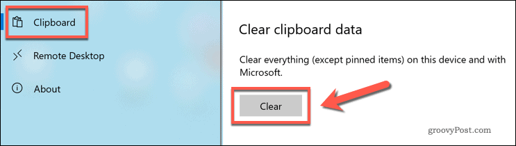 Löschen des Windows 10-Zwischenablageverlaufs in den Windows-Einstellungen
