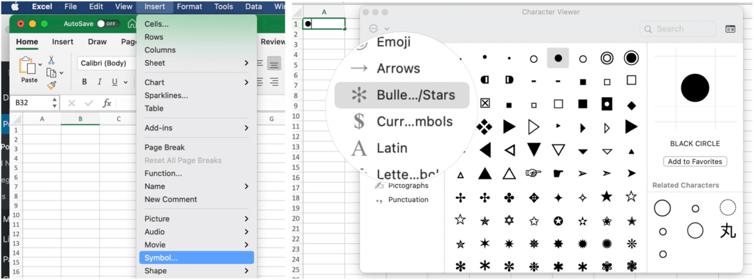 Fügen Sie Aufzählungszeichen in Microsoft Excel auf dem Mac ein