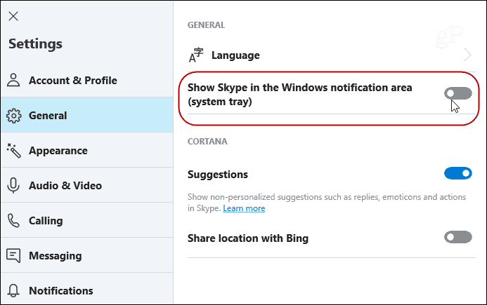 Skype-Symbole ausblenden Moderne Einstellungen