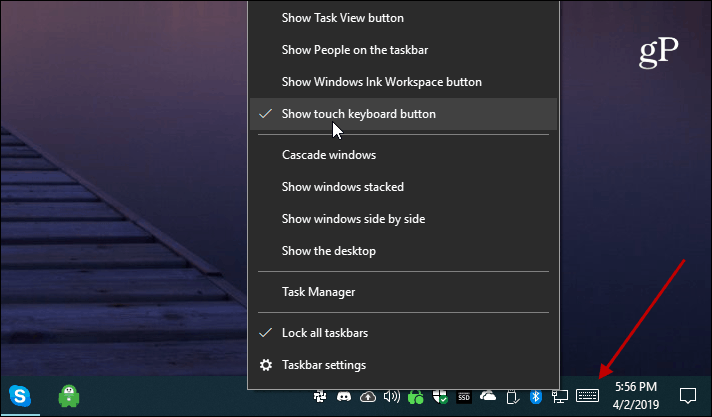 Windows 10 Touch-Tastaturtaste anzeigen