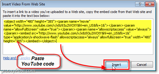 Video Youtube Paste Code PowerPoint 2010