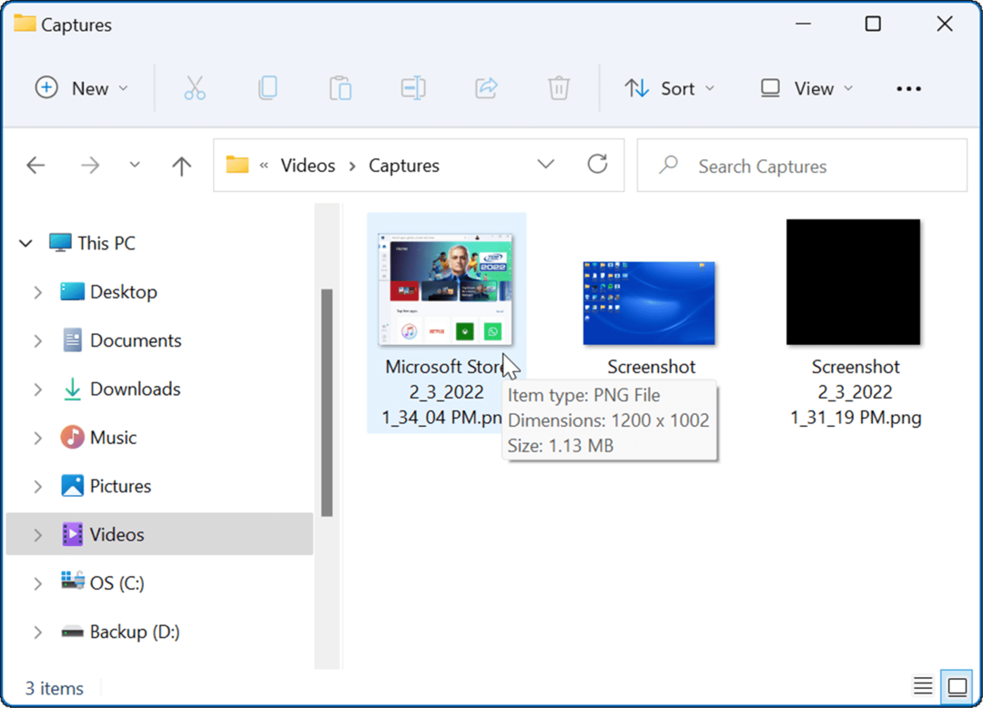 Videoaufnahmeordner Machen Sie einen Screenshot unter Windows 11