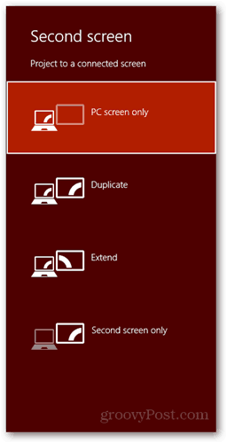 Windows 8-Tastenkombination Neuen Anzeigedialog verbinden PC-Bildschirm duplizieren Nur den zweiten Bildschirm erweitern