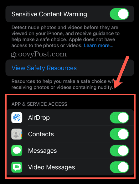 Warnoptionen für sensible iOS-Inhalte