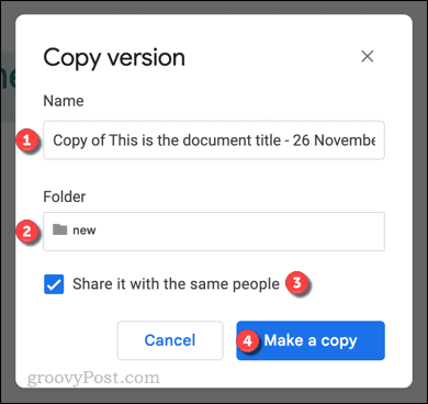Kopieren der Version einer Google Docs-Datei