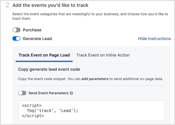 Facebook Pixel Installation Ereignisse hinzufügen