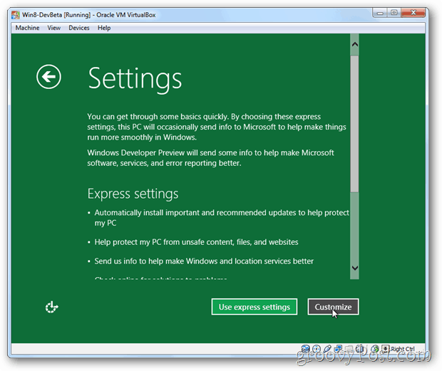 VirtualBox Windows 8 Express oder Setup anpassen