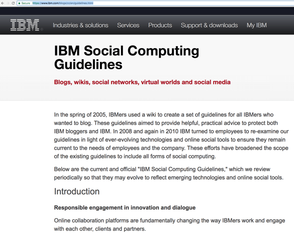 Die Social Computing-Richtlinien von IBM helfen den Mitarbeitern, mit dem Publikum in Kontakt zu treten, um das Bewusstsein zu schärfen und Leads zu finden. 