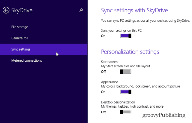 SkyDrive-Synchronisierungseinstellungen