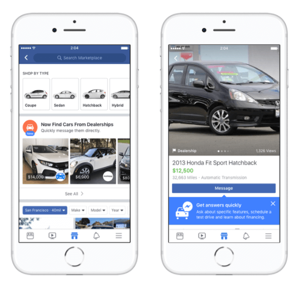 Facebook Marketplace arbeitet mit den führenden Unternehmen der Autoindustrie, Edmunds, Cars.com, Auction123 und anderen, zusammen, um den Käufern in den USA den Autokauf zu erleichtern.