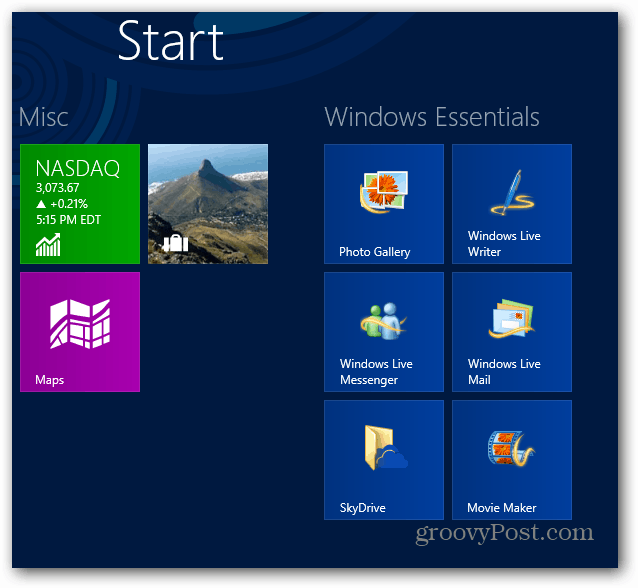 Windows Essentials-Startbildschirm