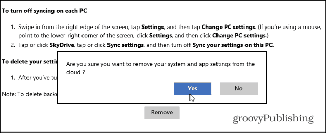 Entfernen Sie synchronisierte Daten von SkyDrive in Windows 8.1