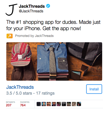 Jack Threads App installieren Karte Tweet