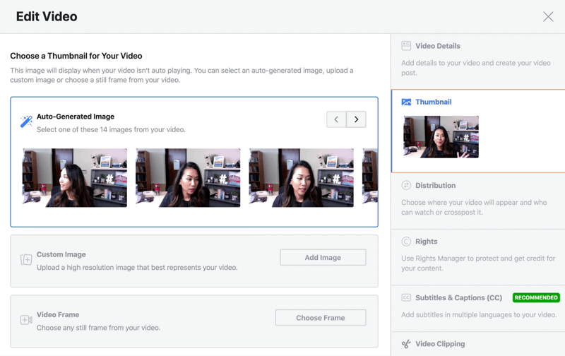 Facebook Live Stream Video bearbeiten Option auswählen ein automatisch generiertes Miniaturbild