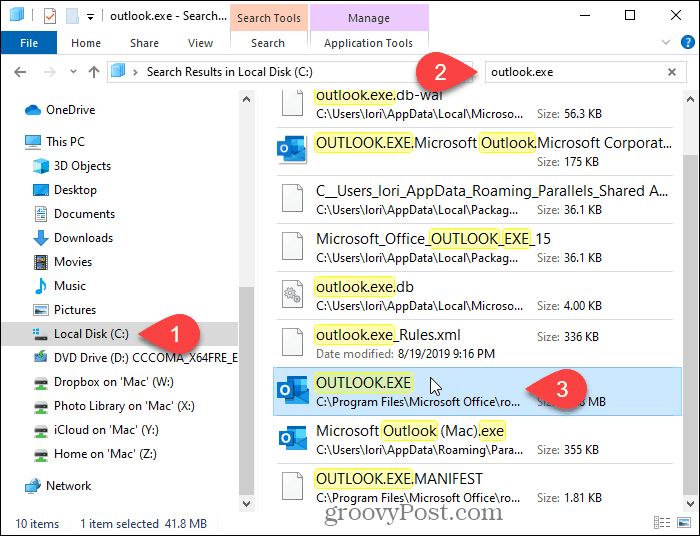 Suchen Sie im Datei-Explorer nach Outlook