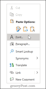 Zugriff auf die Schriftarteinstellungen in Word