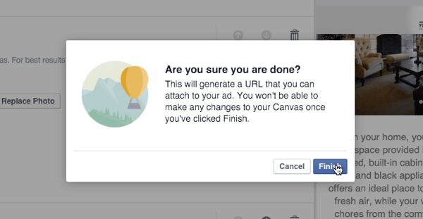 Facebook Canvas Finish Abfrage