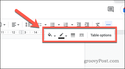 Tabellenoptionen für Google Docs