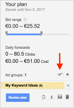 Google AdWords Keyword Planner-Übereinstimmungstyp