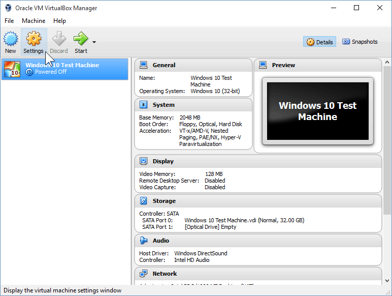 09 Öffnen der VirtualBox-Einstellungen (Windows 10-Installation)