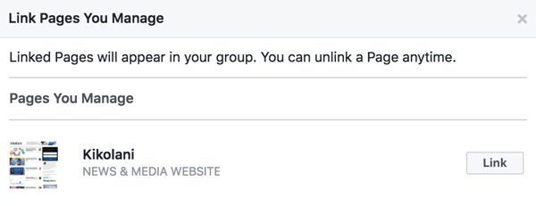 Verknüpfen Sie Ihre Facebook-Seite mit Ihrer Gruppe.