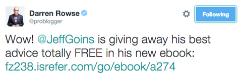 Darren Rowse Tweet Werbung Jeff Goins eBook