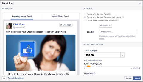 Facebook Book Boost Post Button Konfiguration